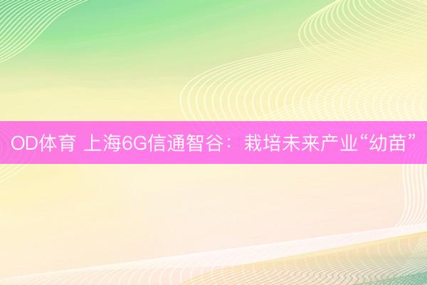 OD体育 上海6G信通智谷：栽培未来产业“幼苗”