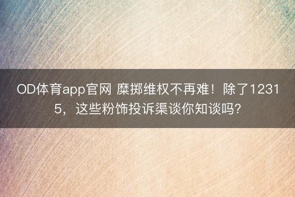 OD体育app官网 糜掷维权不再难！除了12315，这些粉饰投诉渠谈你知谈吗？