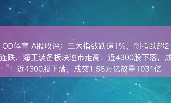 OD体育 A股收评:三大指数跌逾1%,创指跌超2%北证50跌超4%均3连跌,海工装备板块逆市走高!近4300股下落,成交1.58万亿放量1031亿
