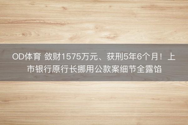 OD体育 敛财1575万元、获刑5年6个月!上市银行原行长挪用公款案细节全露馅