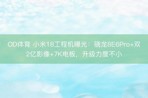 OD体育 小米18工程机曝光：骁龙8E6Pro+双2亿影像+7K电板，升级力度不小