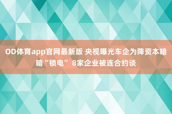OD体育app官网最新版 央视曝光车企为降资本暗暗“锁电” 8家企业被连合约谈