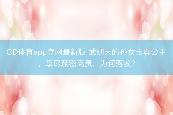 OD体育app官网最新版 武则天的孙女玉真公主，享尽茂密高贵，为何落发？