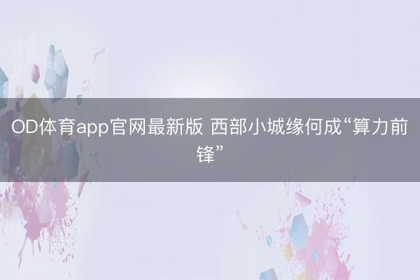 OD体育app官网最新版 西部小城缘何成“算力前锋”